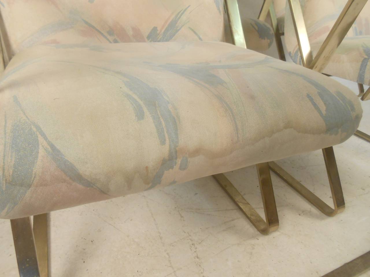 Mid-20th Century Set of Six Rare Brass Frame Chairs