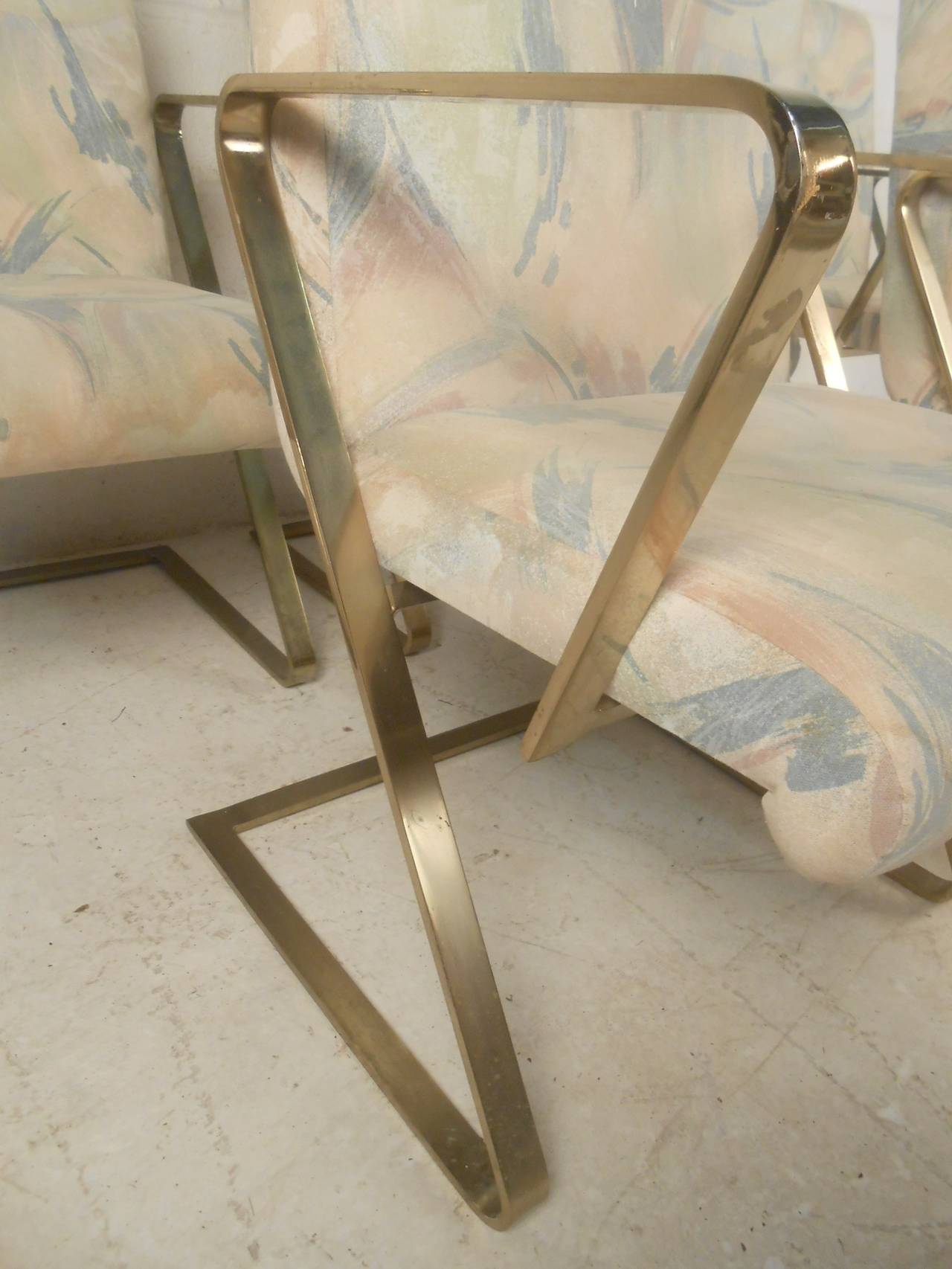 Mid-Century Modern Set of Six Rare Brass Frame Chairs