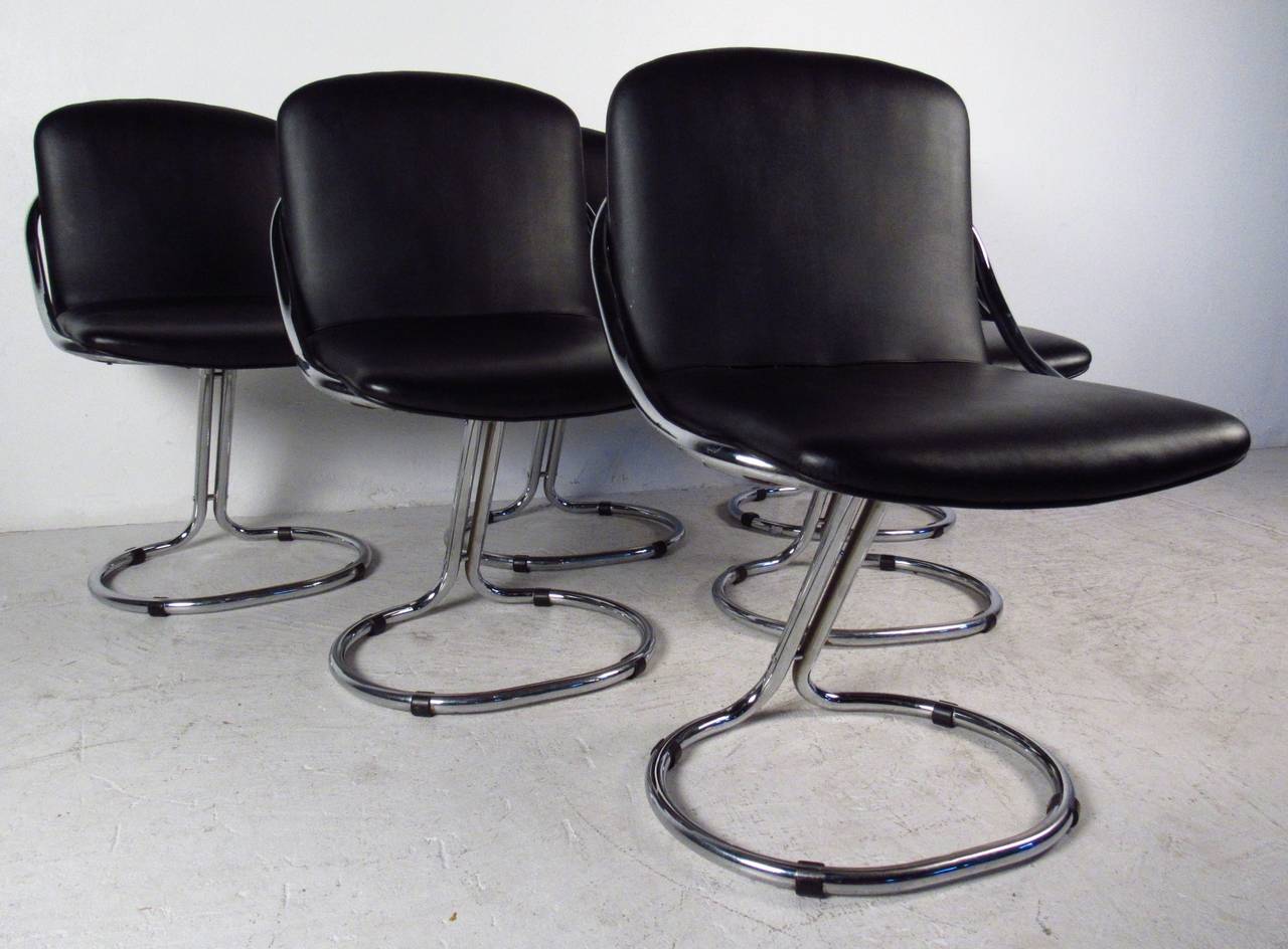 Modern Chrome and Vinyl Dining Chairs at 1stDibs