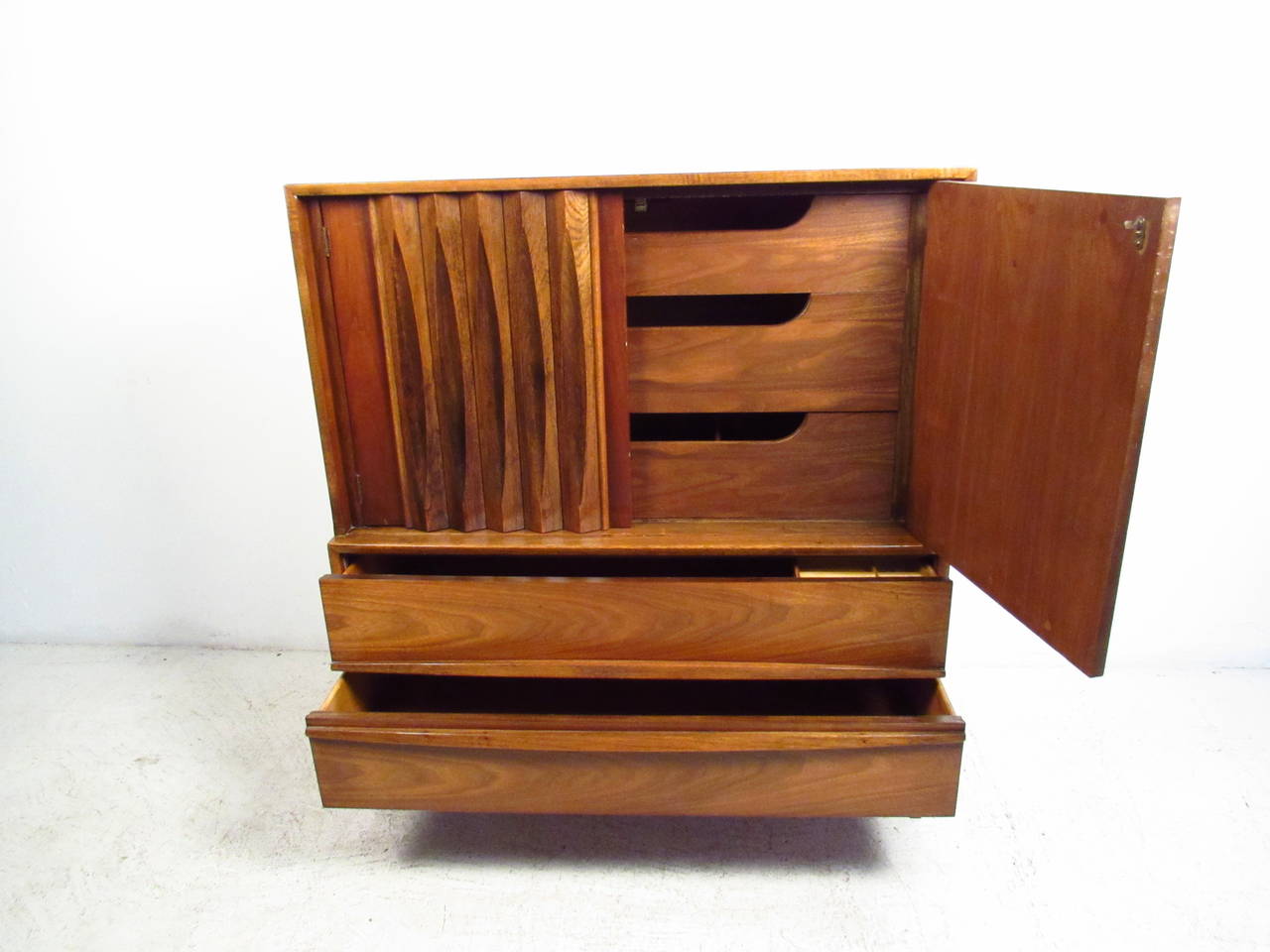 Walnut Mid-Century Gentleman's Chest with Louvered Front by Thomasville