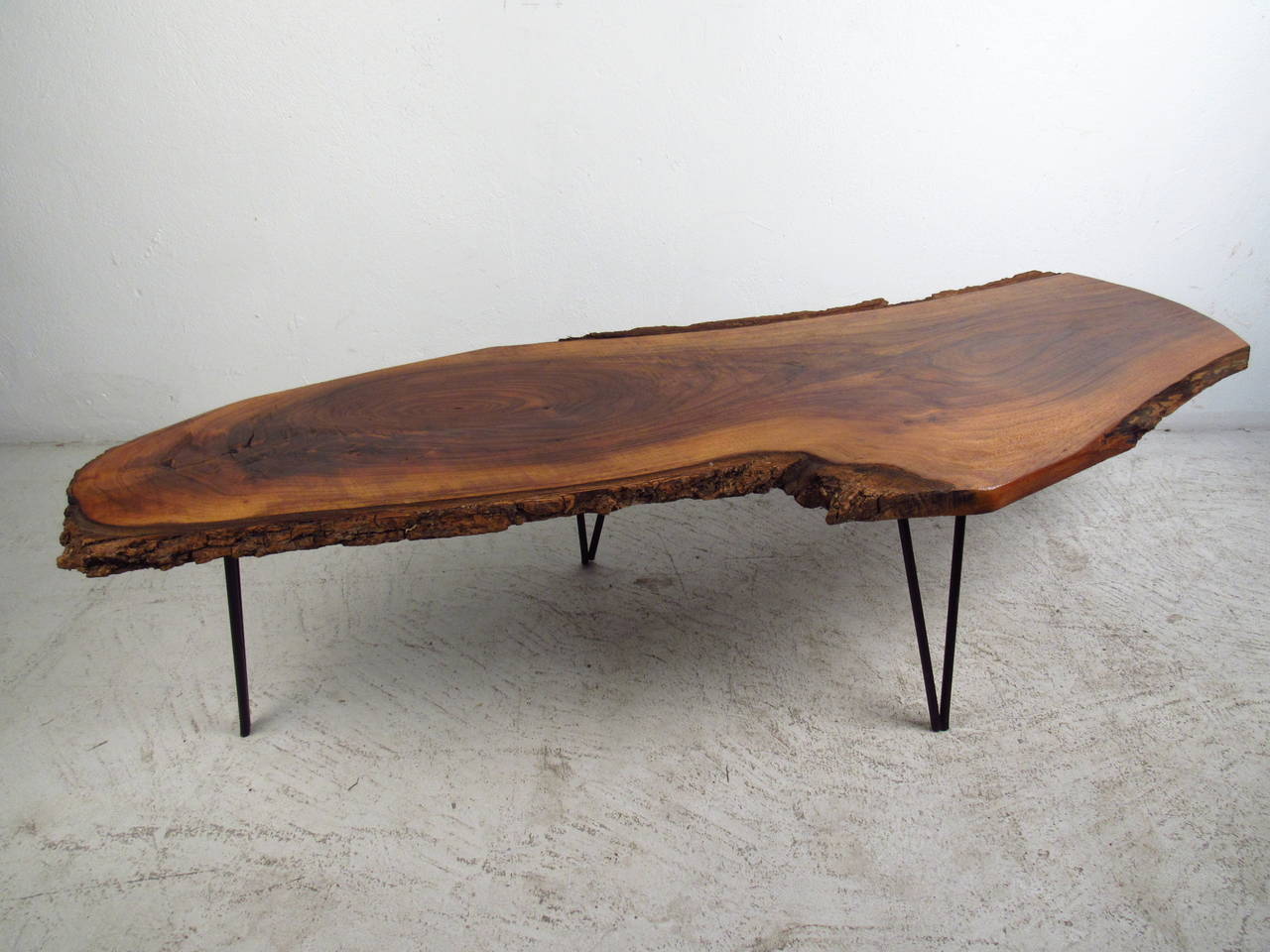 Live Edge Slab Table with Hairpin Legs at 1stdibs