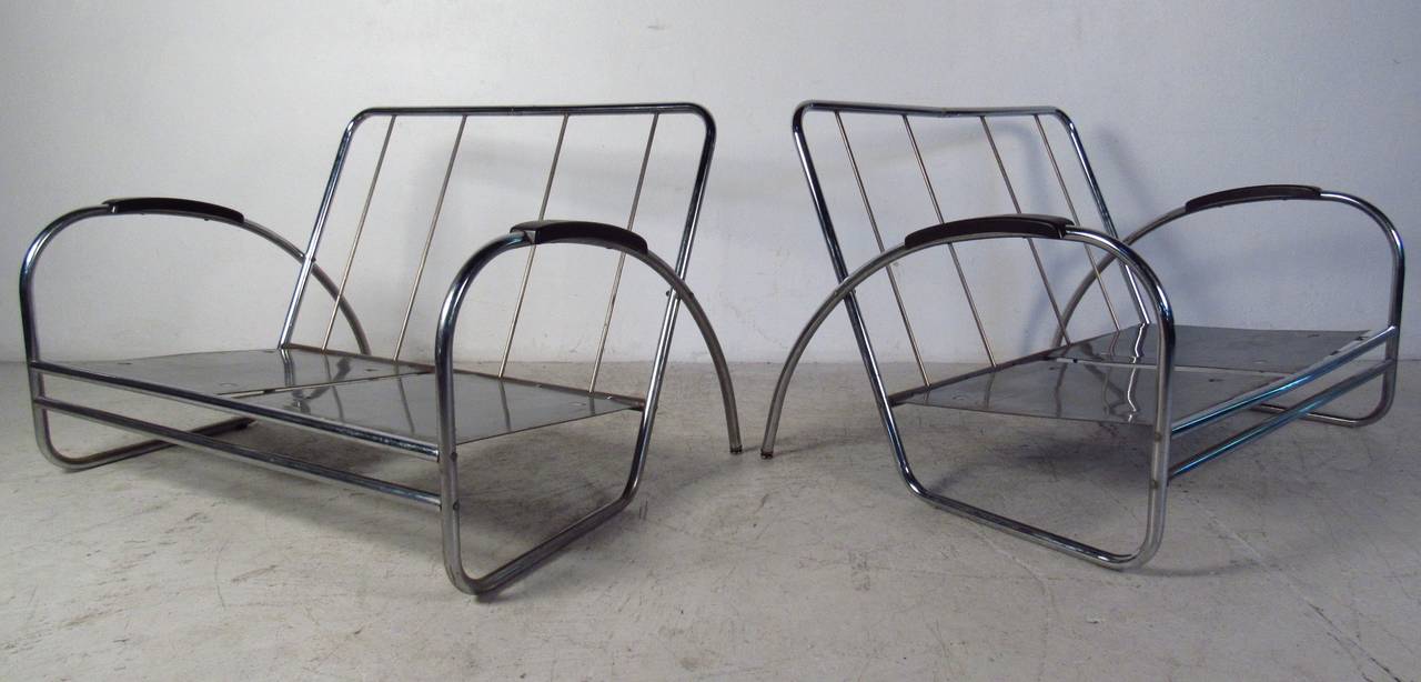 Industrial Pair of Vintage Modern Oversized Lounge Chairs by Royal Metal