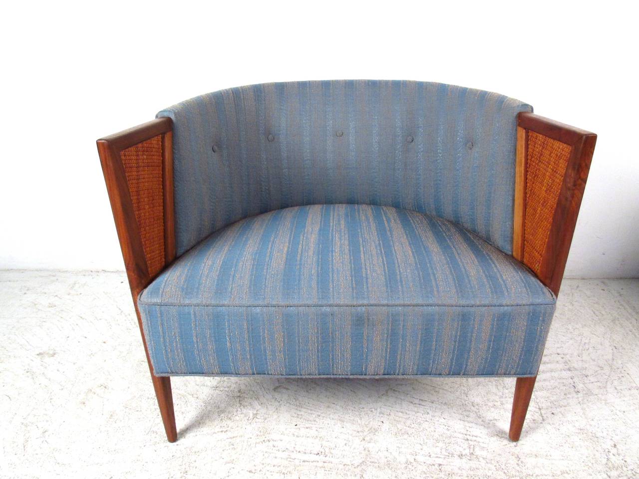 Upholstery Pair of Mid-Century Modern Barrel Back Lounge Chairs