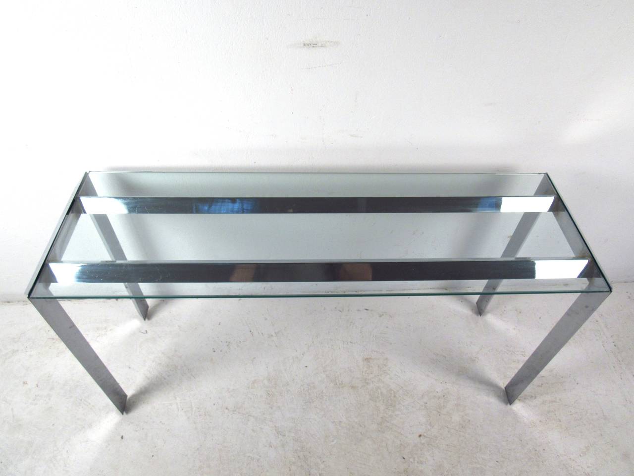 Mid-Century Modern Mid Century Chrome and Glass Console Table