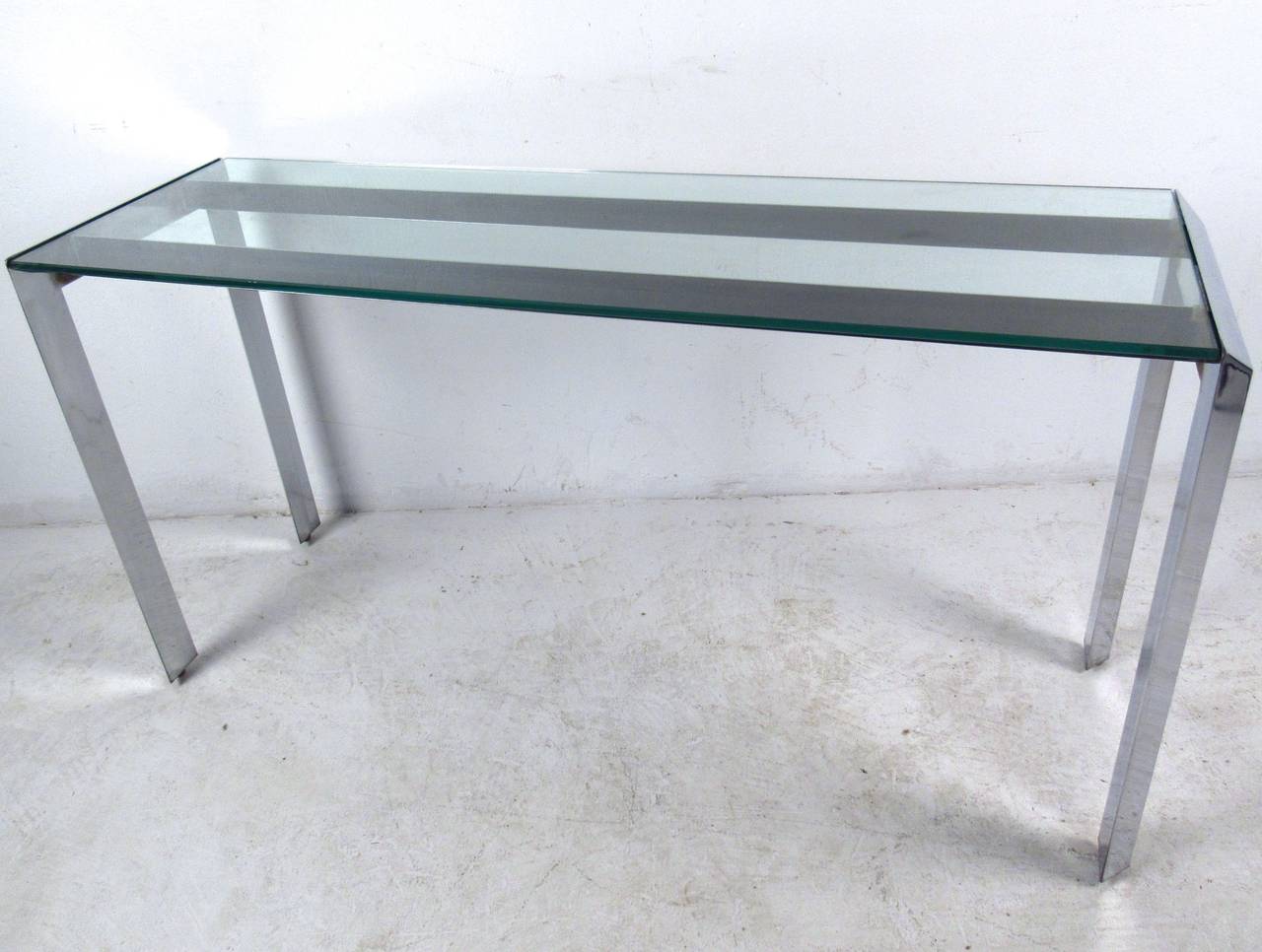 American Mid Century Chrome and Glass Console Table