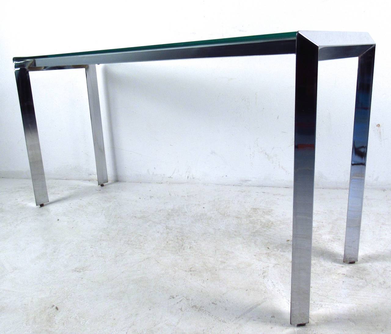 Mid Century Chrome and Glass Console Table In Good Condition In Brooklyn, NY