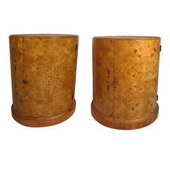 Vintage Pair of Burlwood End Tables in the Style of Milo Baughman