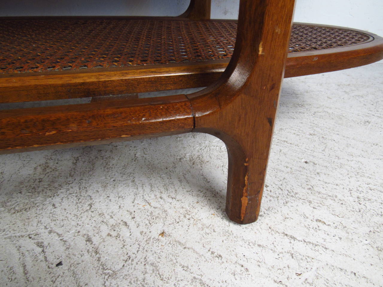 Mid-Century Modern Marble-Top Coffee Table with Cane Shelf 1