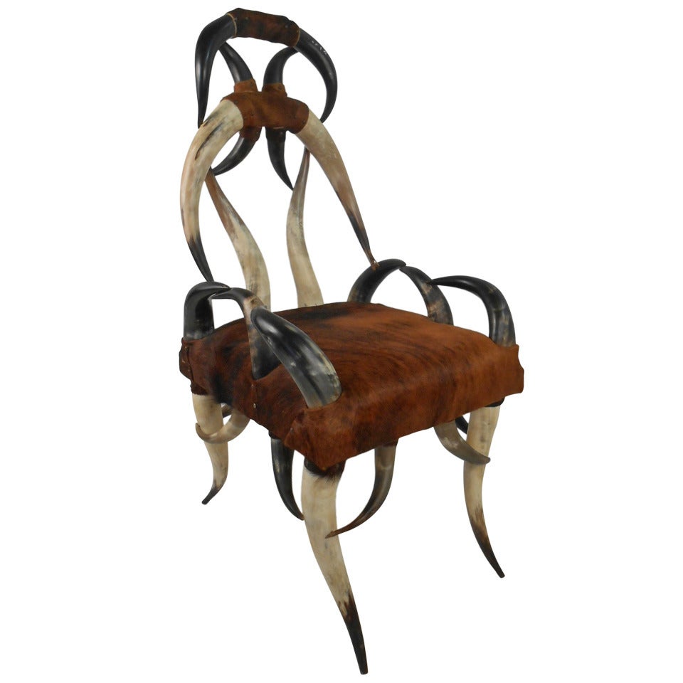 Rustic Longhorn Chair with Cowhide Upholstery
