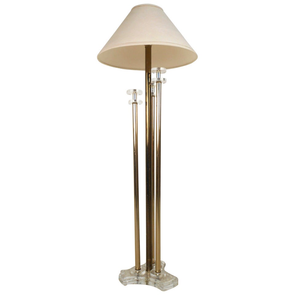 Vintage Brass and Lucite Floor Lamp For Sale