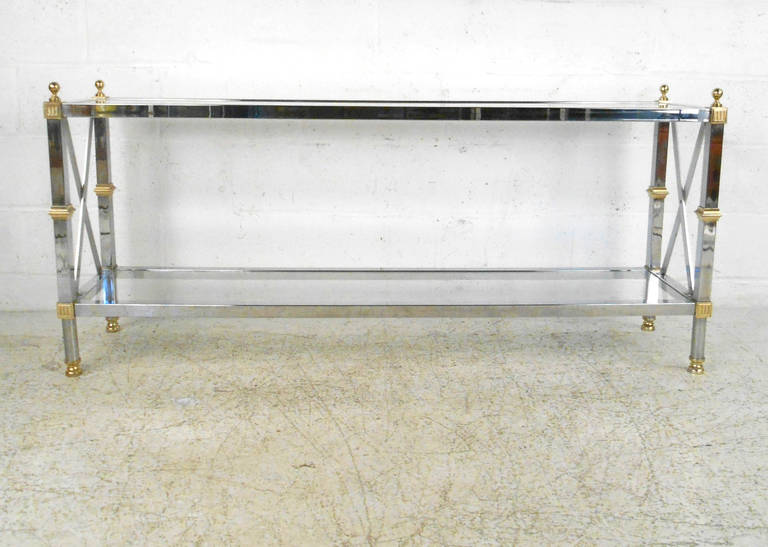 Mid-Century Modern Midcentury Chrome and Brass Console Table after Maison Jansen