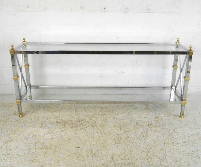 American Midcentury Chrome and Brass Console Table after Maison Jansen
