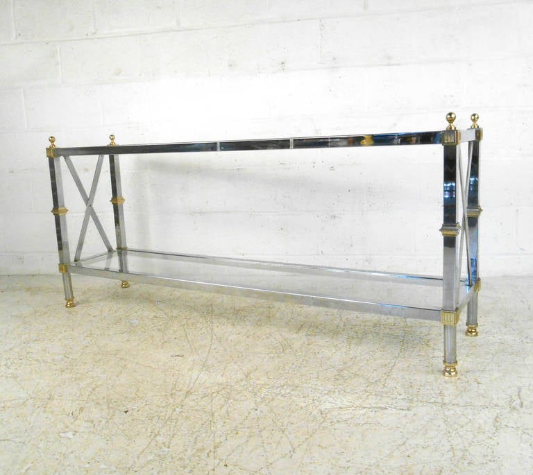 Midcentury Chrome and Brass Console Table after Maison Jansen In Good Condition In Brooklyn, NY