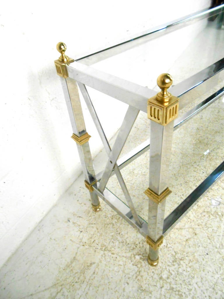 Mid-20th Century Midcentury Chrome and Brass Console Table after Maison Jansen