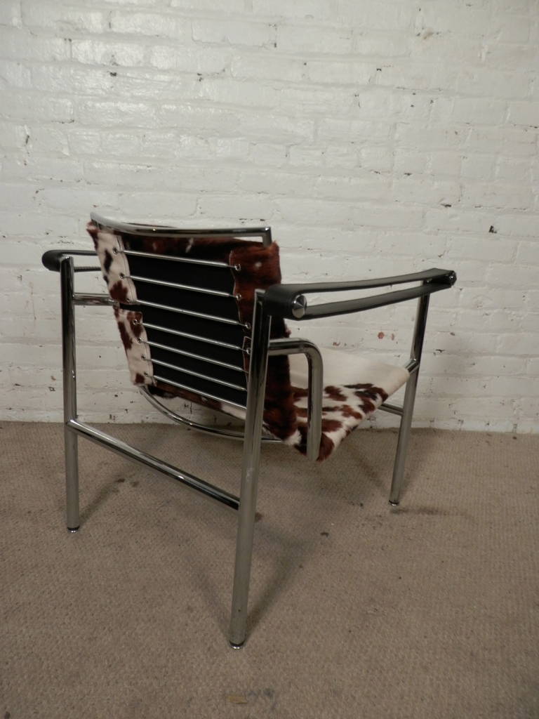 Chrome Mid-Century Le Corbusier For Cassina Italian Cow-Hide Chair