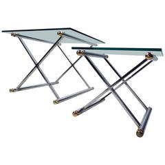 Pair of Mid-Century Modern Chrome and Brass End Tables 11