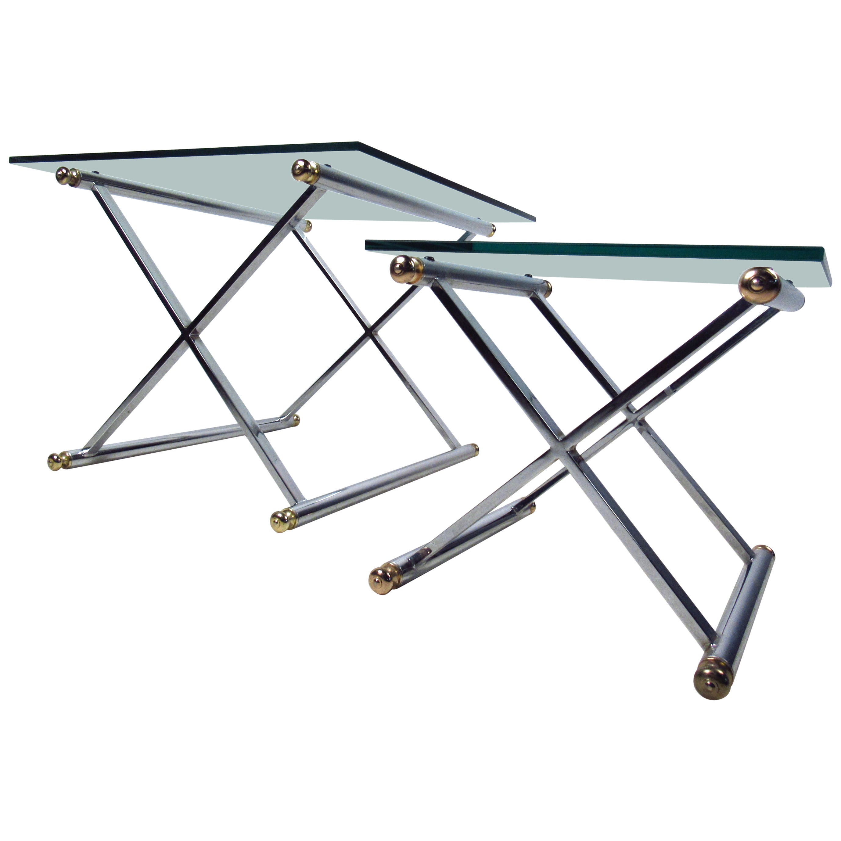Pair of Mid-Century Modern Chrome and Brass End Tables For Sale