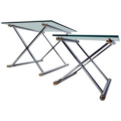Retro Pair of Mid-Century Modern Chrome and Brass End Tables