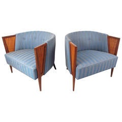 Pair of Unique Mid-Century Barrel Back Lounge Chairs 3