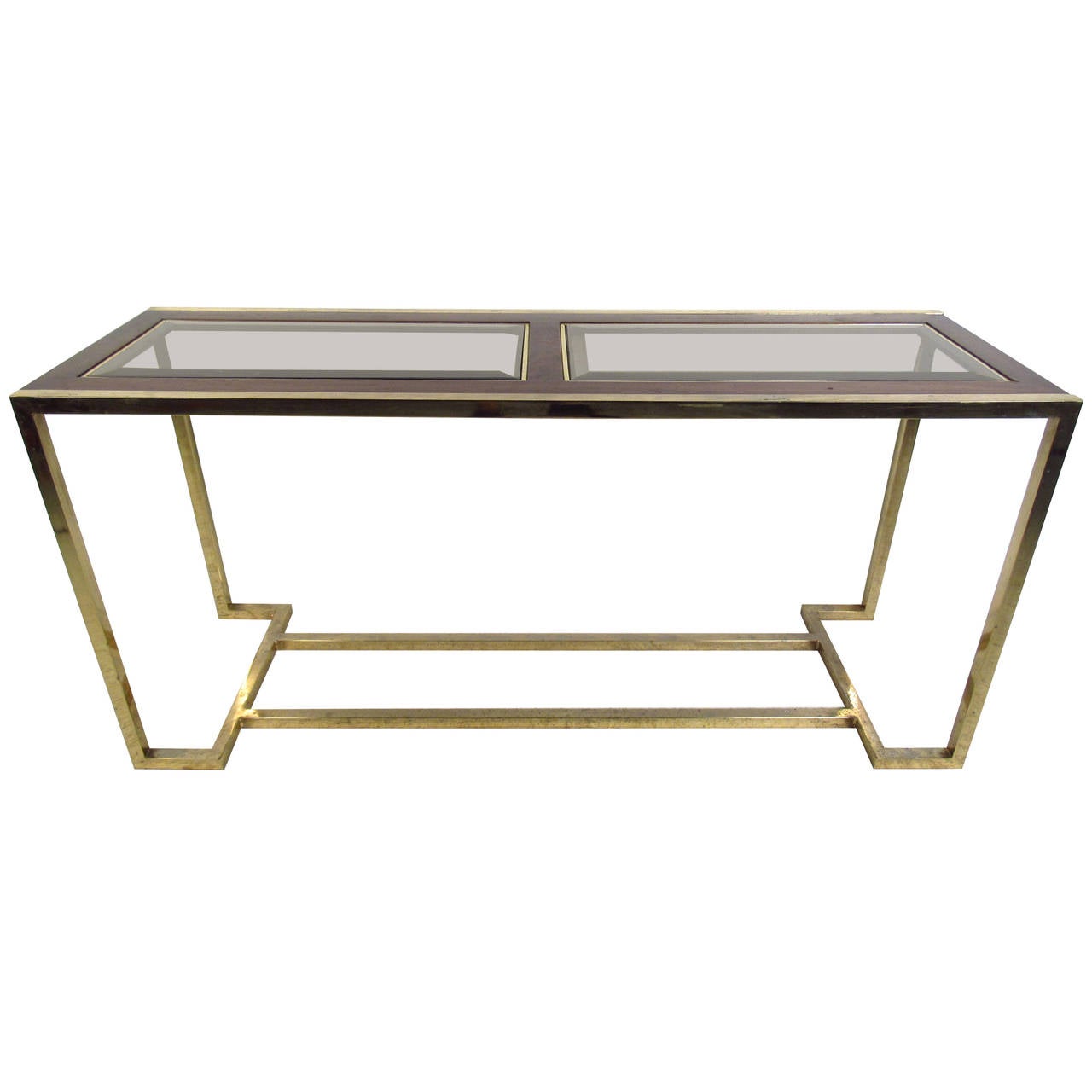 Walnut Console Table mid-century modern brass and walnut console table with smoked Walnut Console Table mid-century modern brass and walnut console table with smoked