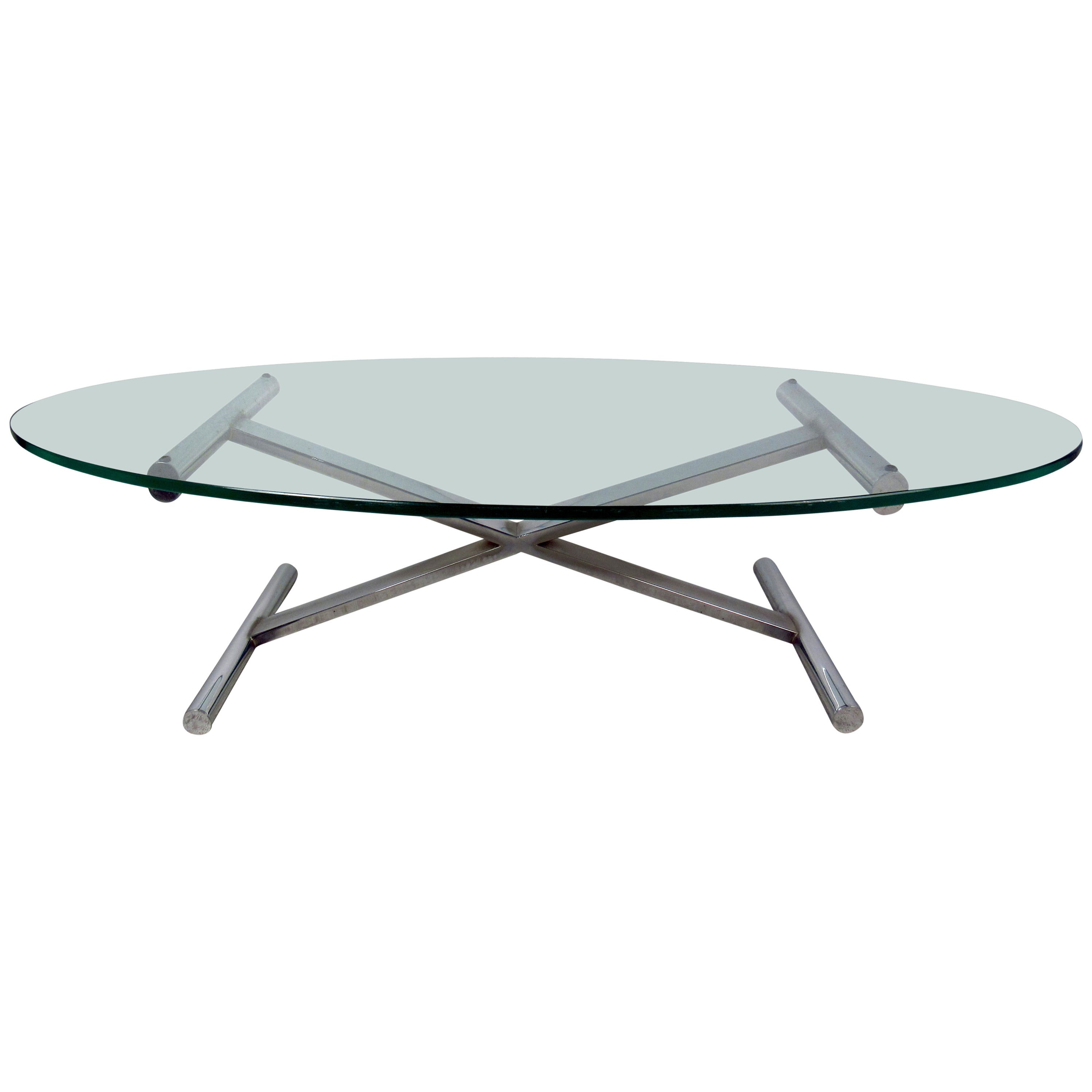 Oval Shaped Glass Top Coffee Table with Chrome Base