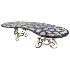 Italian Kidney Shape Coffee Table of Stone Composite with Iron Base 5