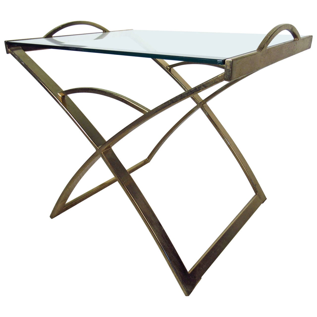 MidCentury Modern Brass End Table with Beveled Glass Top at 1stdibs