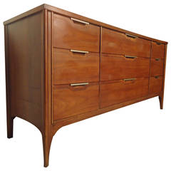 Mid Century Walnut Nine-Drawer Dresser by Kent Coffey