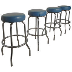 Mid Century Set of Four Alston Chrome and Vinyl Bar Stools