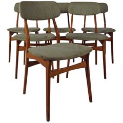 Set of Six Mid-Century Upholstered Teak Dining Chairs