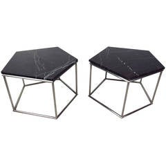 Pair of Pentagonal Mid Century Chrome and Marble Side Tables 5