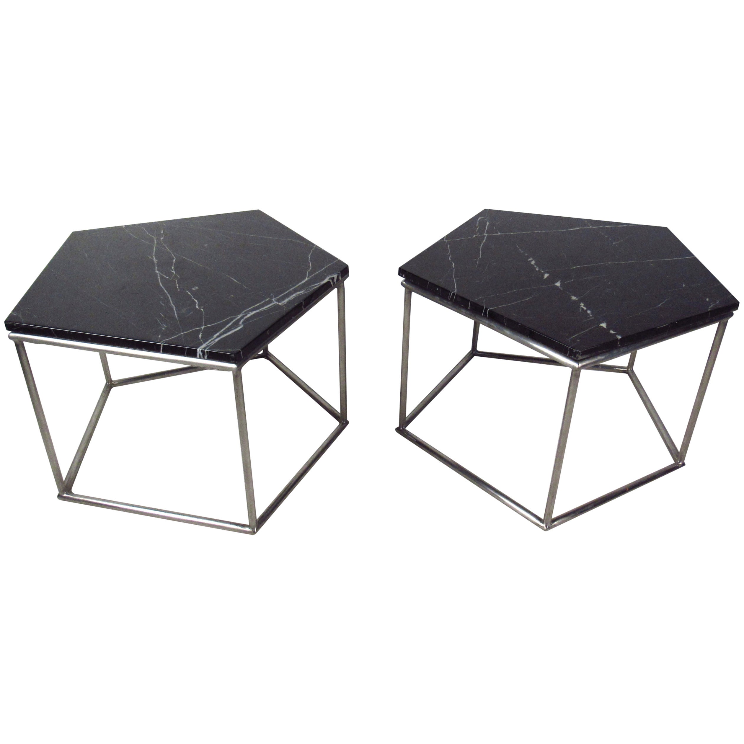 Pair of Mid-Century Marble-Top Side Tables