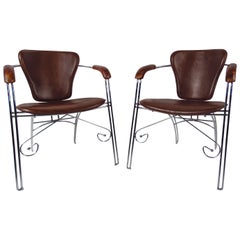 Vintage Modern Leather And Chrome, Vintage Leather And Chrome Chairs