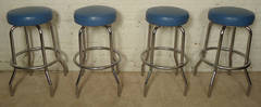 Mid Century Set of Four Alston Chrome and Vinyl Bar Stools