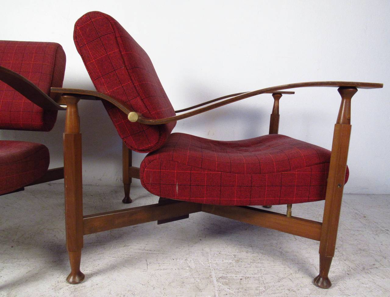 Pair of Sculpted Teak Midcentury Upholstered Lounge Chairs 1