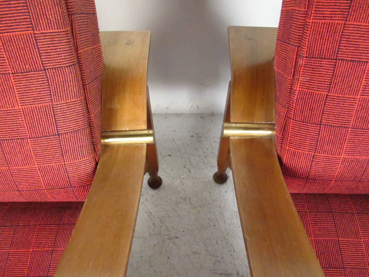 Pair of Sculpted Teak Midcentury Upholstered Lounge Chairs 2