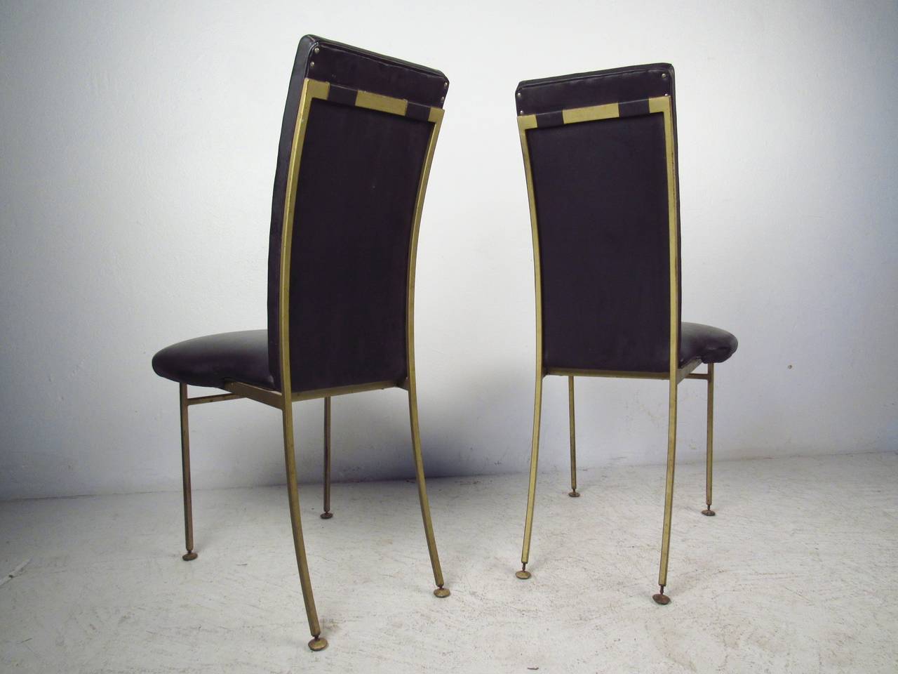 Set of Four Midcentury Regency Style Brass Chairs For Sale 2