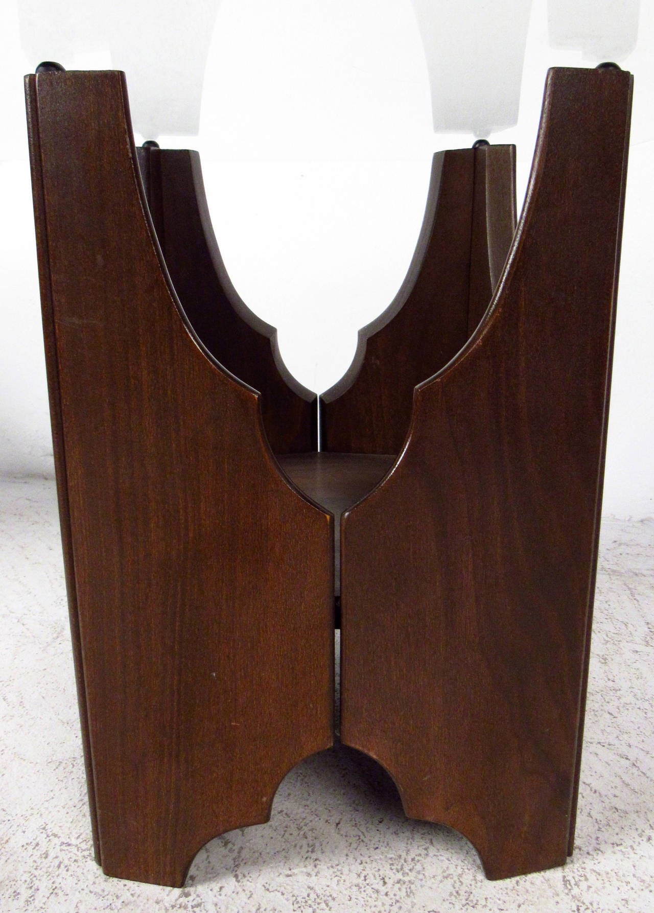 Glass Pair of Mid Century Sculpted Walnut End Tabels For Sale