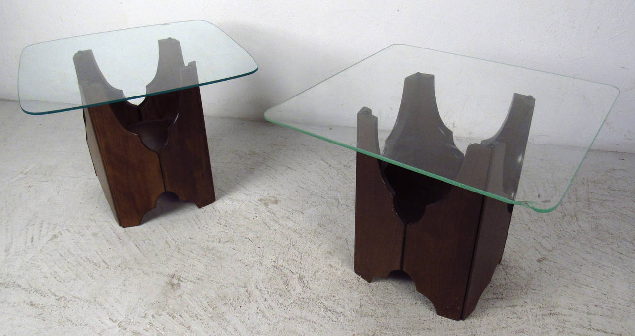 Pair of Mid Century Sculpted Walnut End Tabels For Sale 1