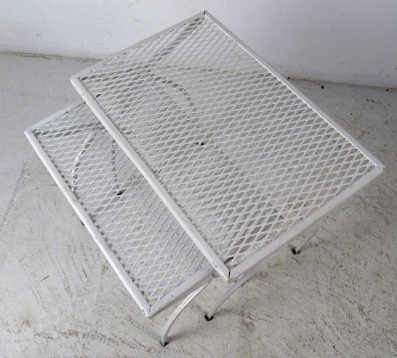 Mid-20th Century Mid Century Set of White Wrought Iron Nesting Tables