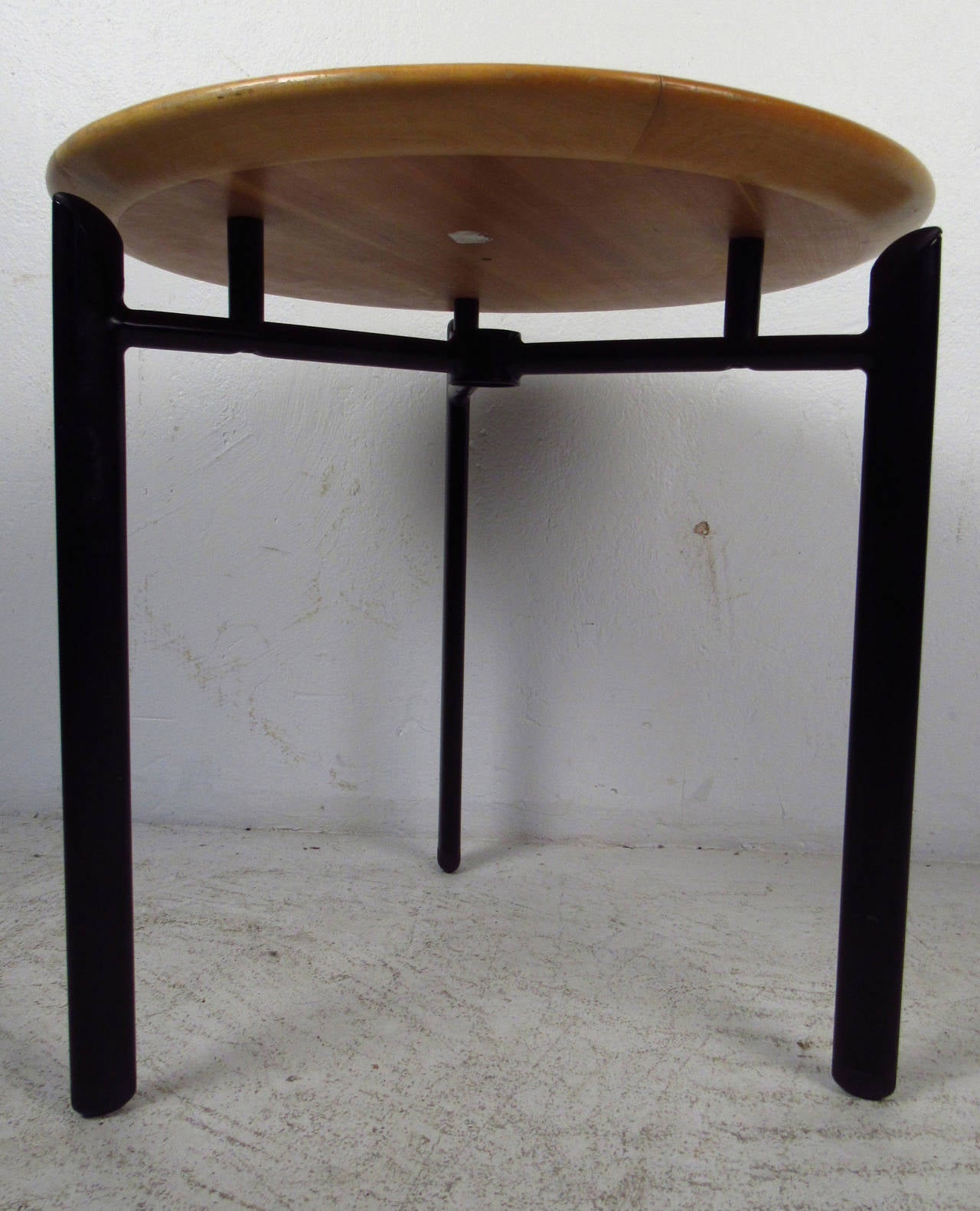 20th Century Round Canadian Maple Floating End Table by Haworth For Sale