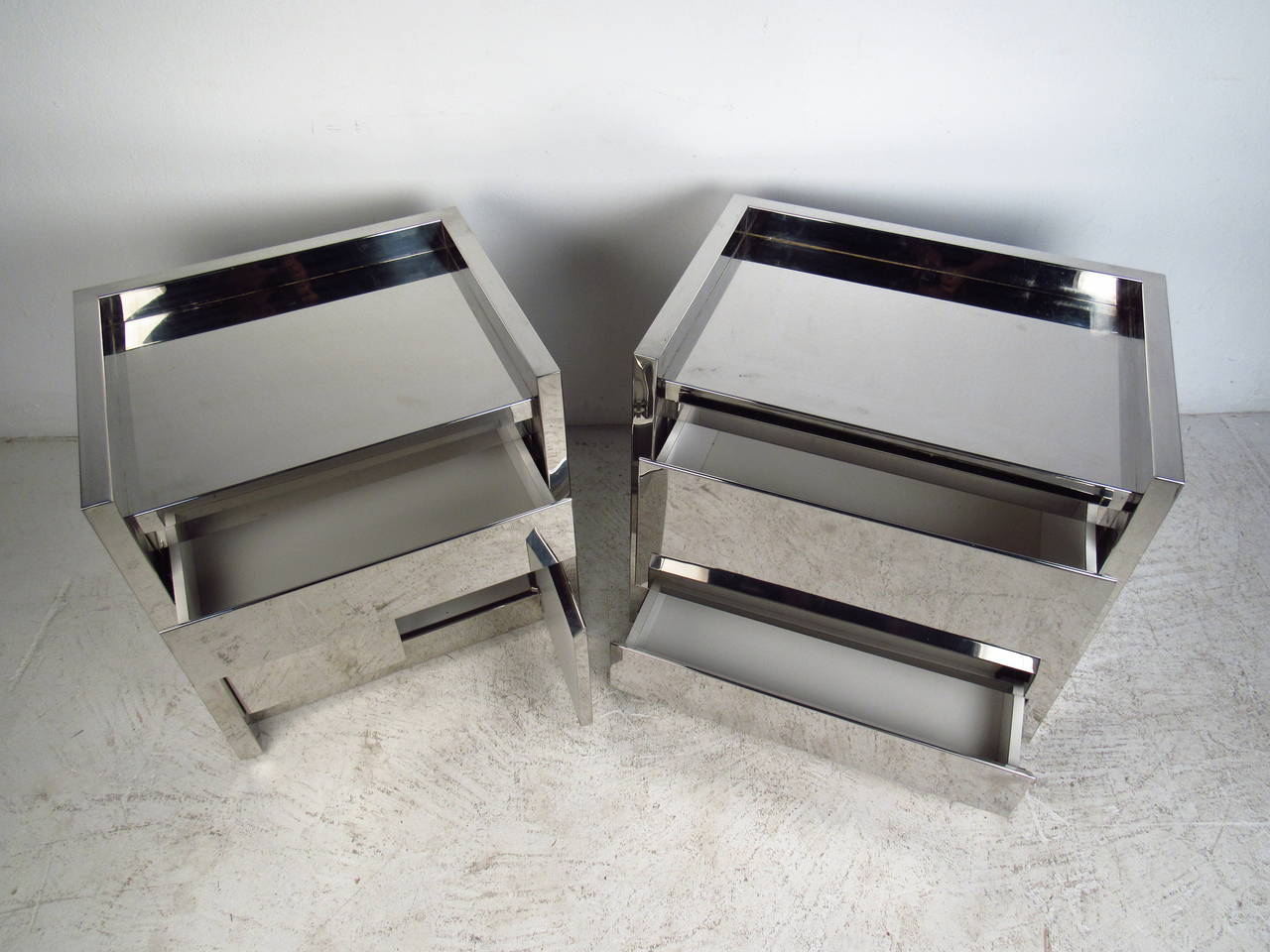 Pair of Polished Chrome Nightstands 1
