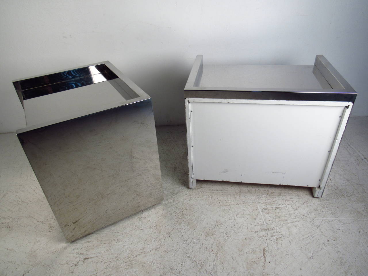 Mid-20th Century Pair of Polished Chrome Nightstands