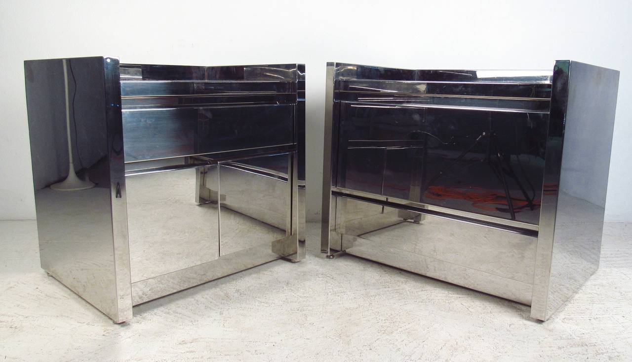 Pair of Polished Chrome Nightstands 2