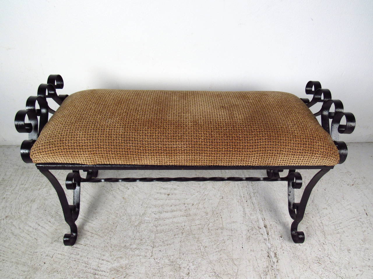 wrought iron upholstered bench