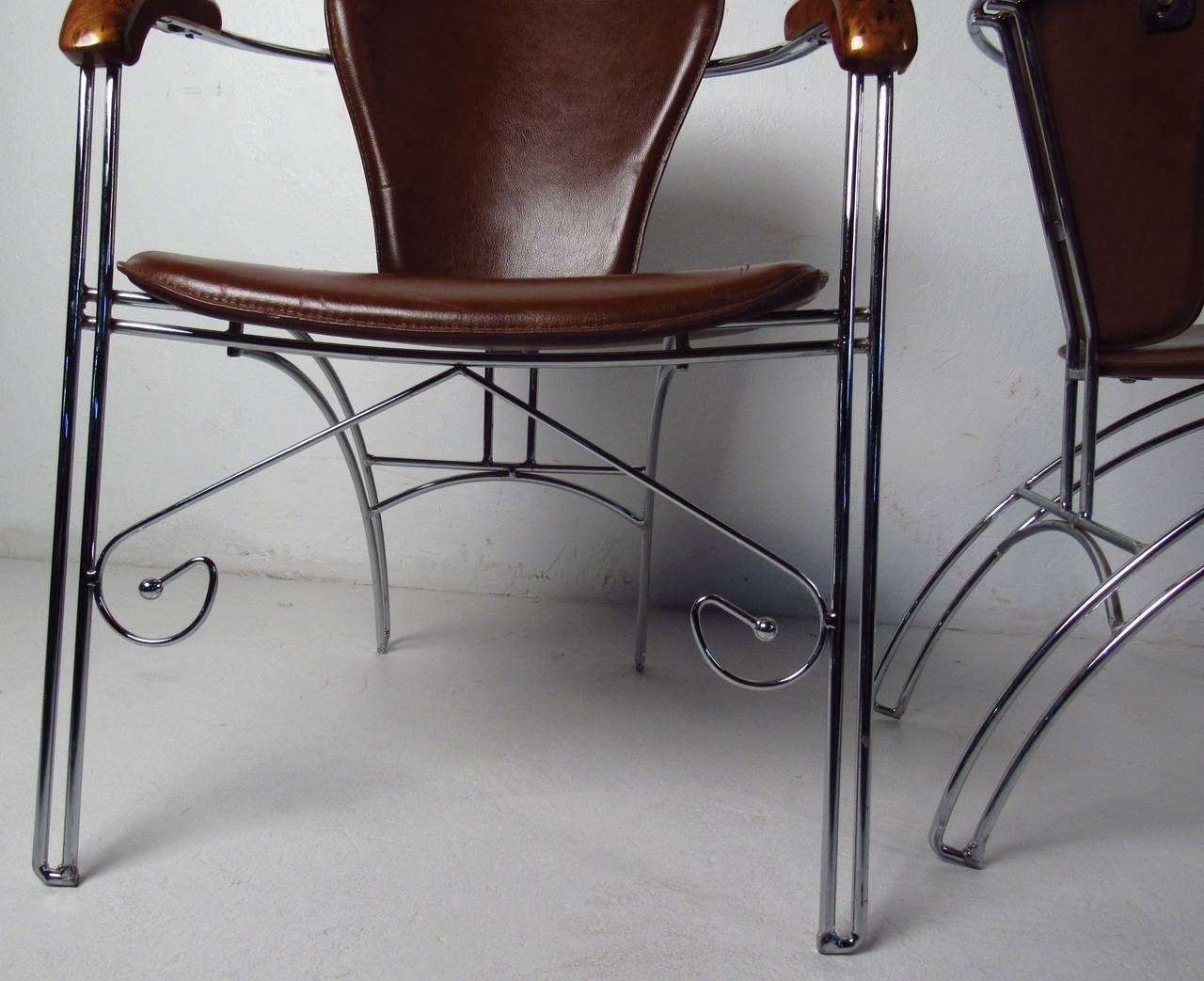20th Century Vintage Modern Leather and Chrome Chairs For Sale