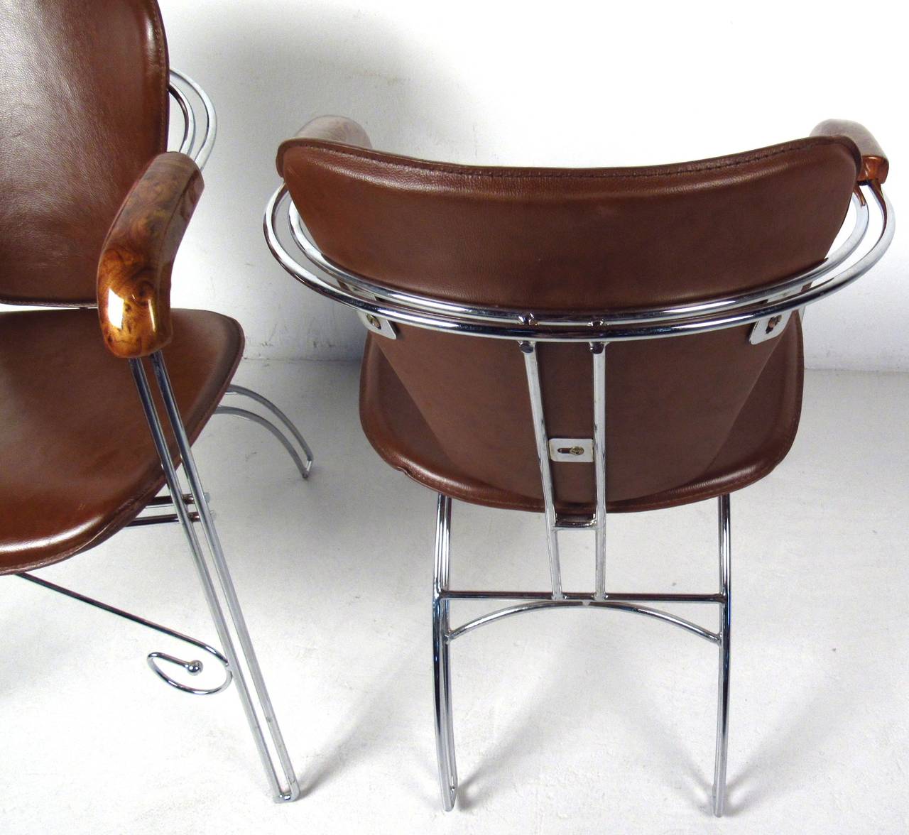 Unknown Vintage Modern Leather and Chrome Chairs For Sale