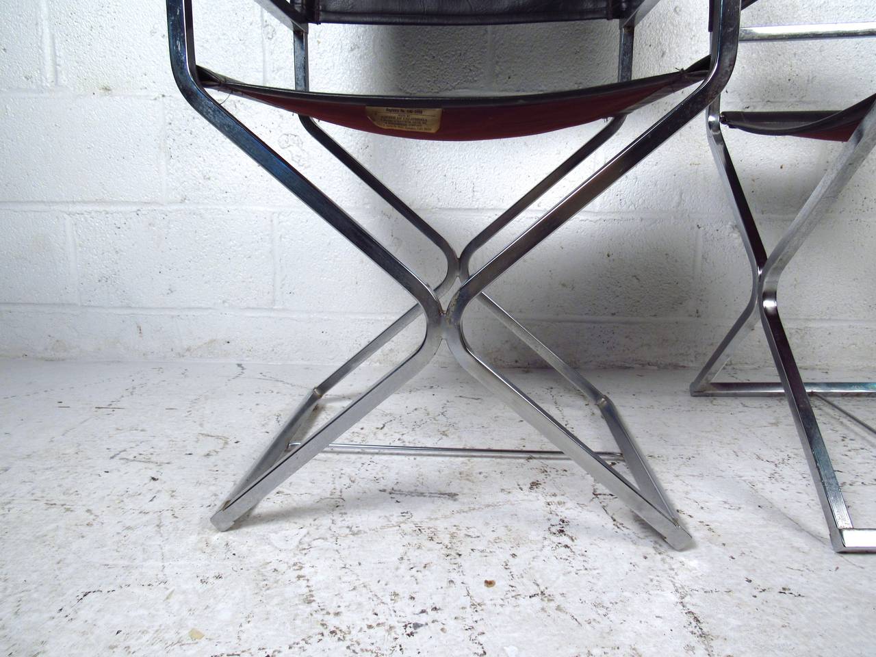 Mid-20th Century Mid Century Set of Chrome and Leather Director Style Chairs by Virtue