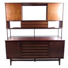 Vintage Mid Century Louvered Front Server with Hutch by Stanley