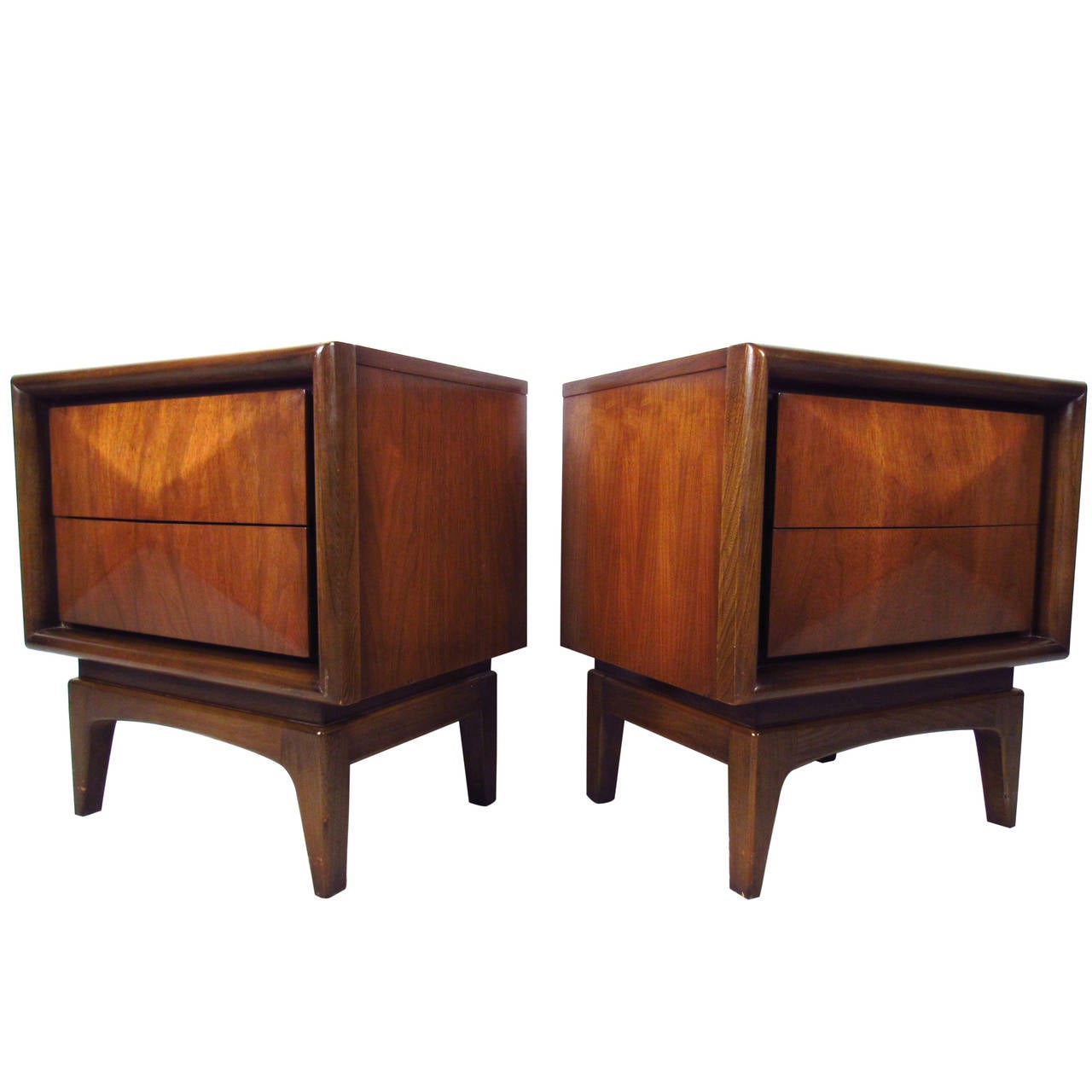 Pair of mid century modern diamond front kagan style nightstands 1